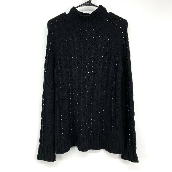 Philosophy Sweaters - Philosophy Sweater Black Silver Beaded Mock Neck Pullover Tunic